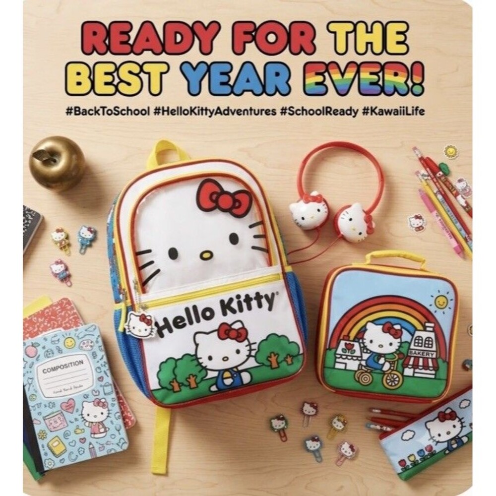 Hello Kitty Girls 17" Backpack, Lunch Bag, Headphones Set & Rubber Dangle NWTs
